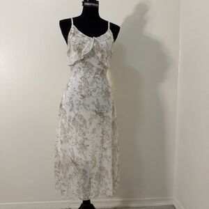 Elegant Floral White and Brown Dress